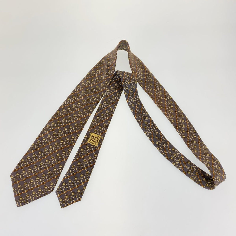 HERMES tie silk dark purple Horsebit Pattern