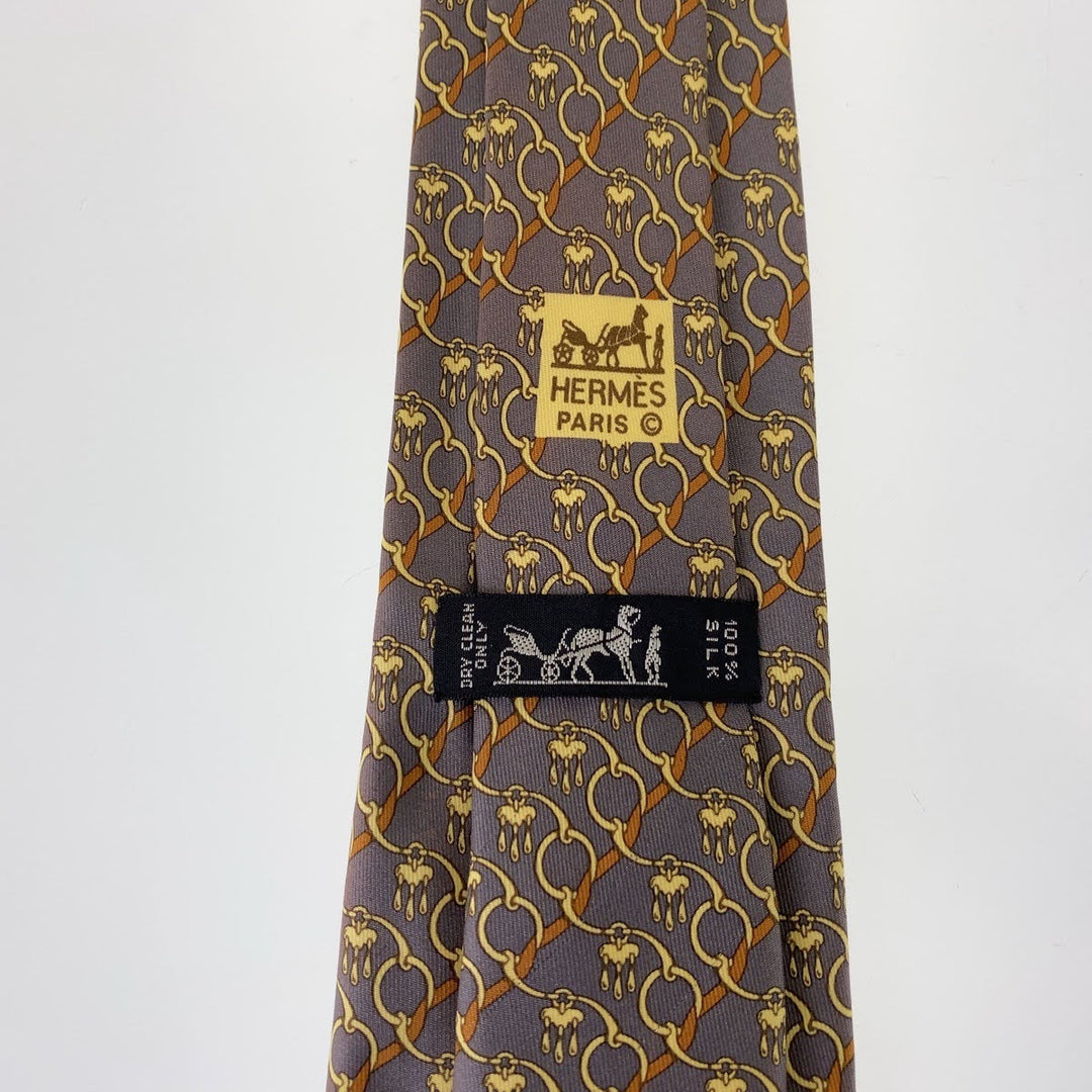 HERMES tie silk dark purple Horsebit Pattern