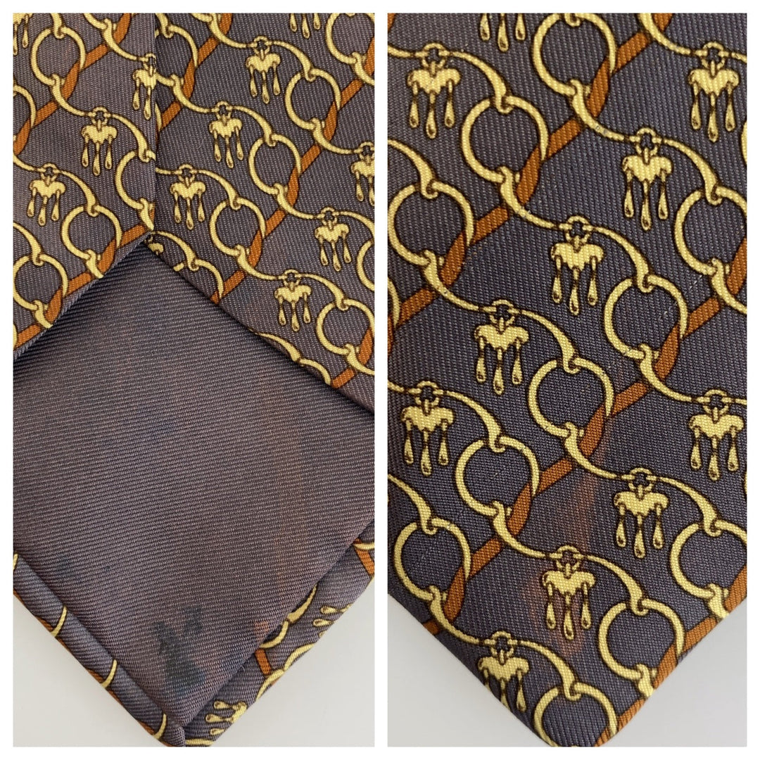HERMES tie silk dark purple Horsebit Pattern