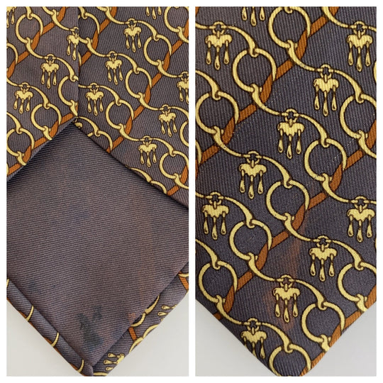 HERMES tie silk dark purple Horsebit Pattern