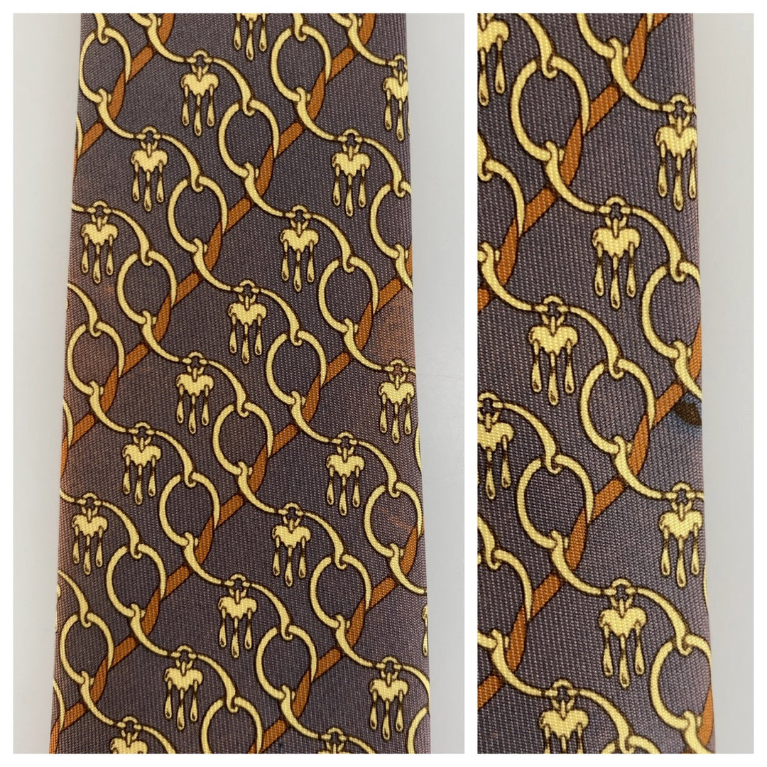 HERMES tie silk dark purple Horsebit Pattern
