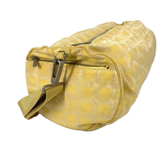 CHANEL Shoulder Bag Nylon jacquard yellow New travel line Cylindrical Women Used Authentic