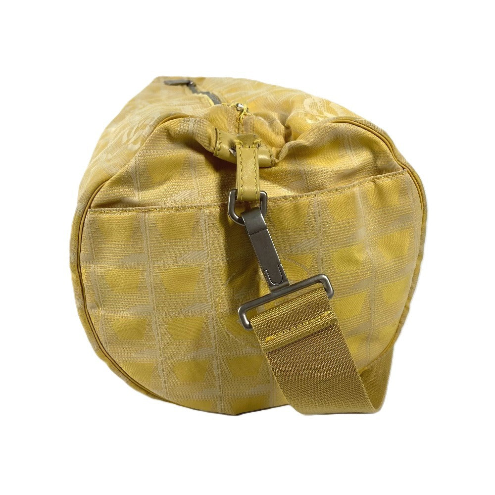 CHANEL Shoulder Bag Nylon jacquard yellow New travel line Cylindrical Women Used Authentic