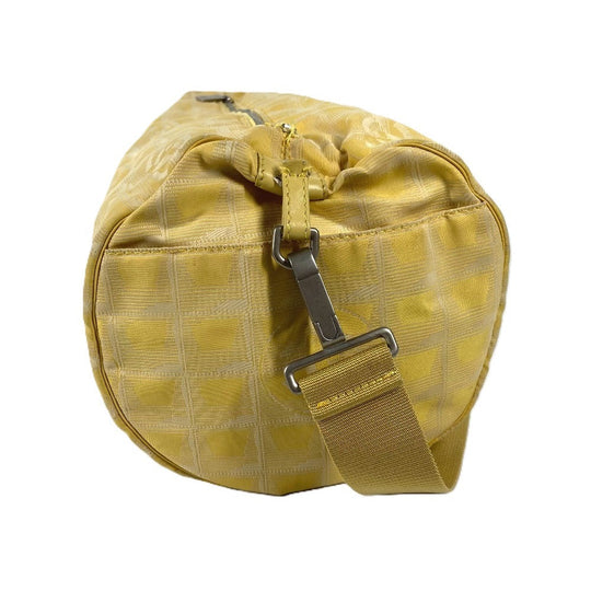 CHANEL Shoulder Bag Nylon jacquard yellow New travel line Cylindrical Women Used Authentic