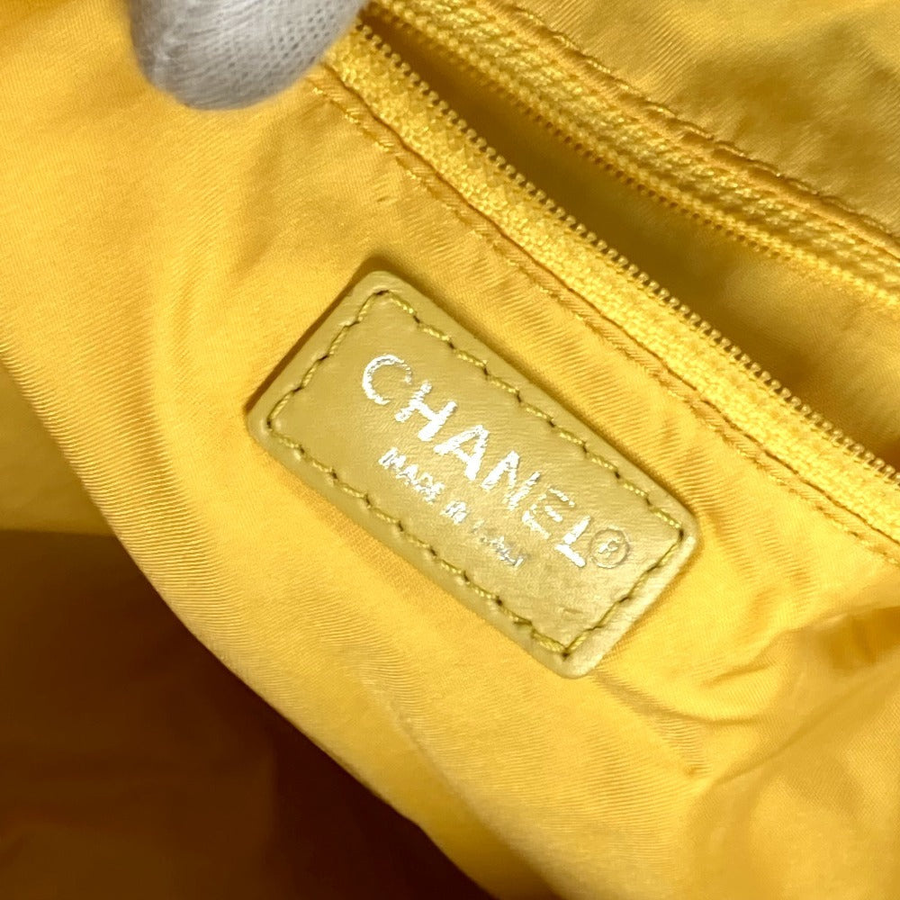 CHANEL Shoulder Bag Nylon jacquard yellow New travel line Cylindrical Women Used Authentic