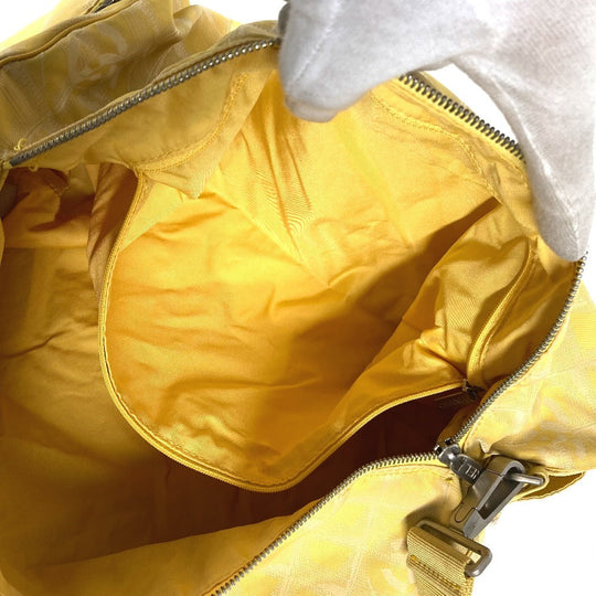 CHANEL Shoulder Bag Nylon jacquard yellow New travel line Cylindrical Women Used Authentic