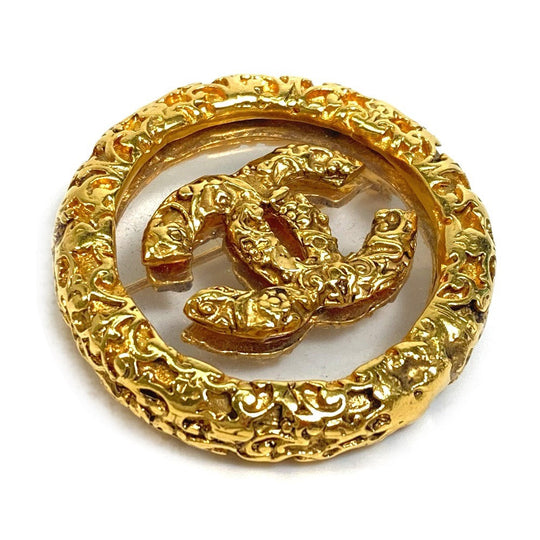 CHANEL Brooch metal gold COCO Mark clear lava Women Used Authentic
