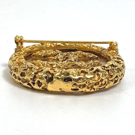 CHANEL Brooch metal gold COCO Mark clear lava Women Used Authentic