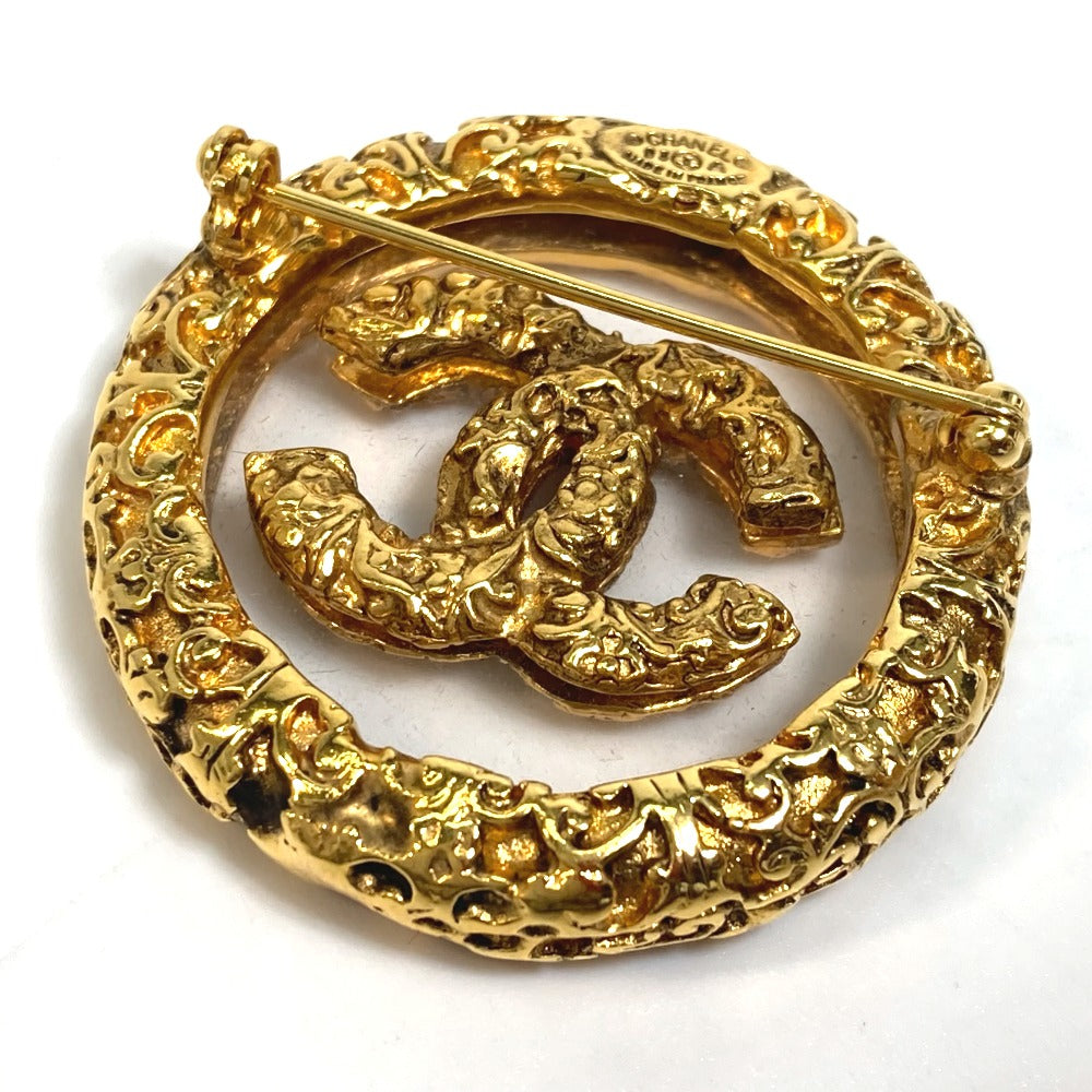 CHANEL Brooch metal gold COCO Mark clear lava Women Used Authentic