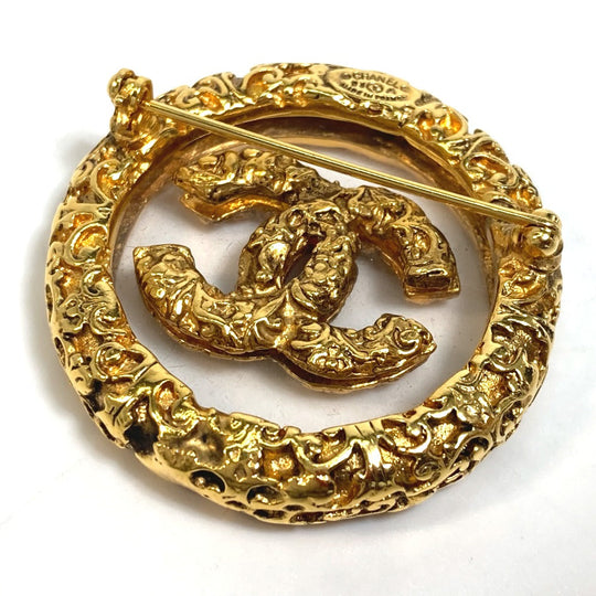 CHANEL Brooch metal gold COCO Mark clear lava Women Used Authentic