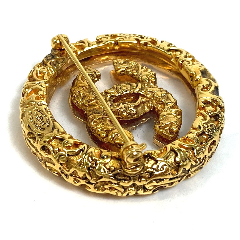 CHANEL Brooch metal gold COCO Mark clear lava Women Used Authentic