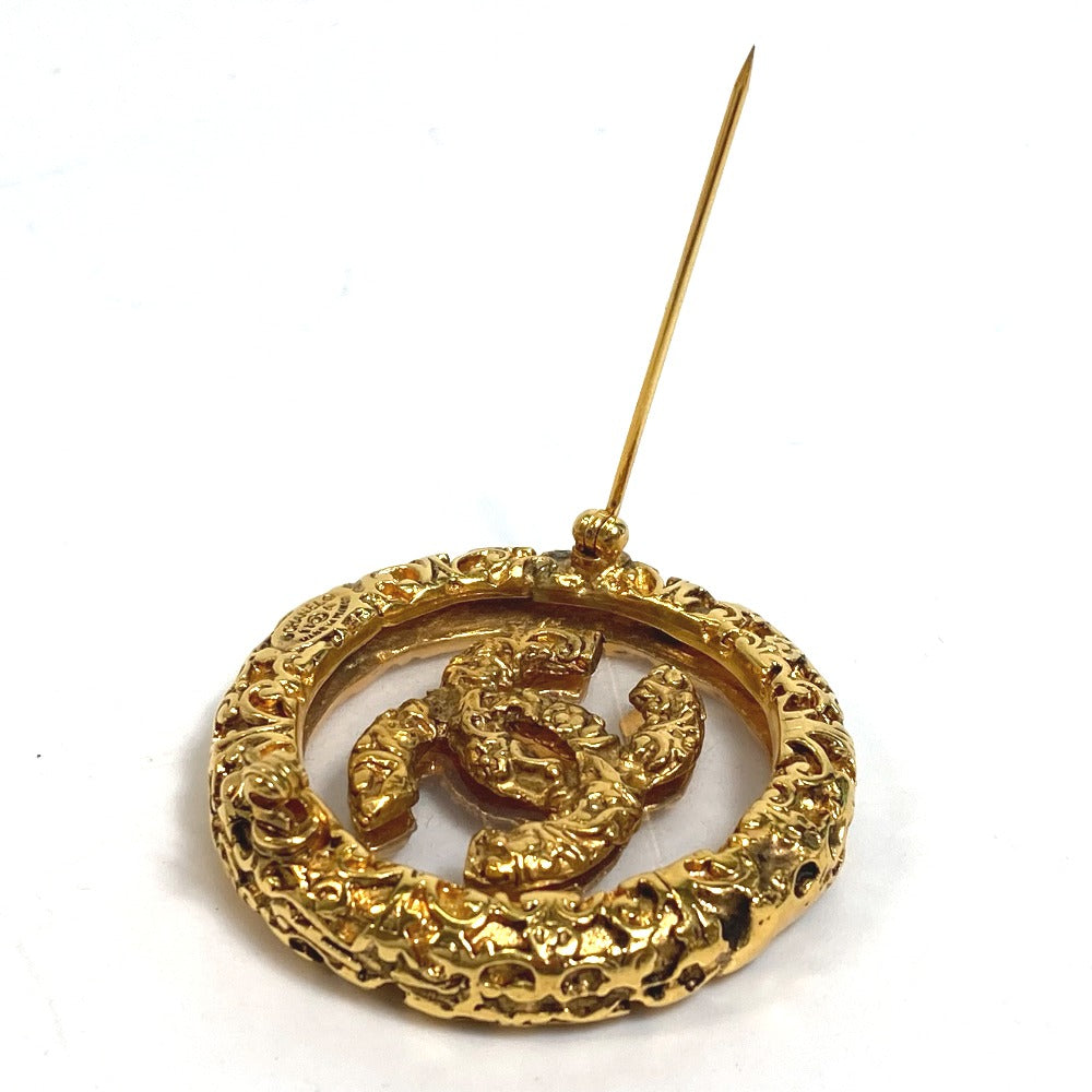 CHANEL Brooch metal gold COCO Mark clear lava Women Used Authentic