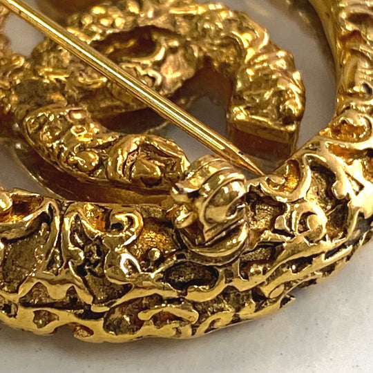 CHANEL Brooch metal gold COCO Mark clear lava Women Used Authentic