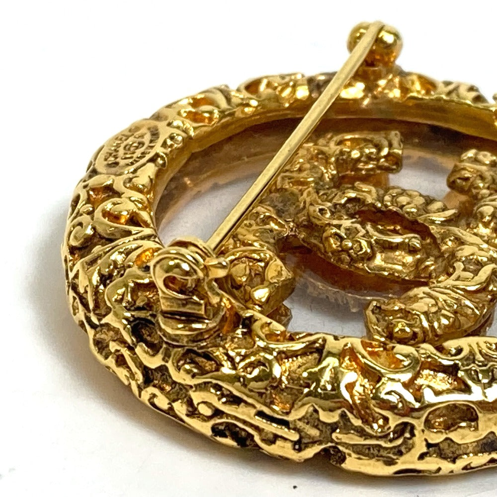 CHANEL Brooch metal gold COCO Mark clear lava Women Used Authentic