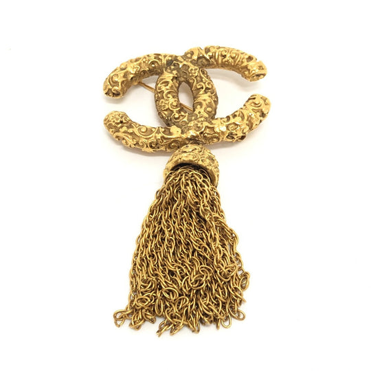CHANEL Brooch metal gold 93A COCO Mark Fringe Lava Women Used Authentic