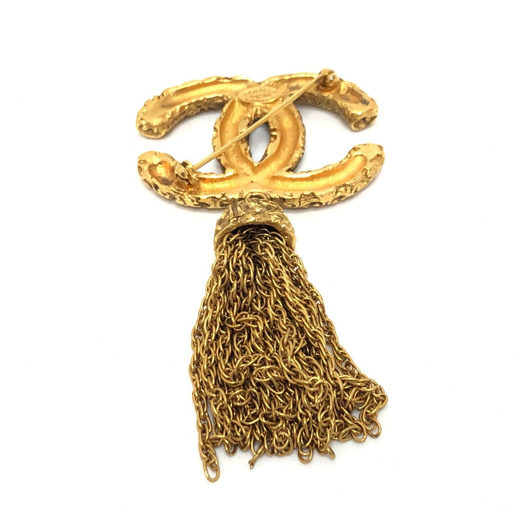 CHANEL Brooch metal gold 93A COCO Mark Fringe Lava Women Used Authentic