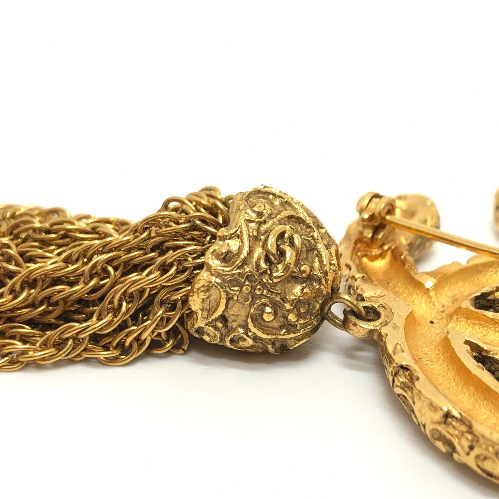 CHANEL Brooch metal gold 93A COCO Mark Fringe Lava Women Used Authentic