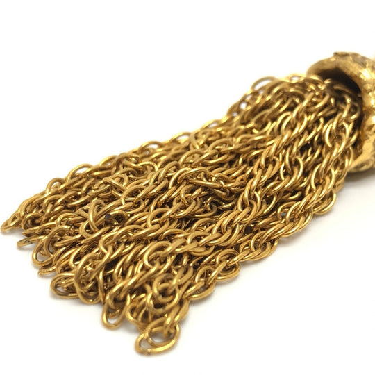 CHANEL Brooch metal gold 93A COCO Mark Fringe Lava Women Used Authentic