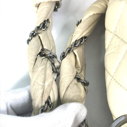 CHANEL Handbag leather beige Bubble quilt CC COCO Mark Women Used Authentic