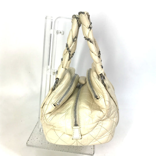 CHANEL Handbag leather beige Bubble quilt CC COCO Mark Women Used Authentic