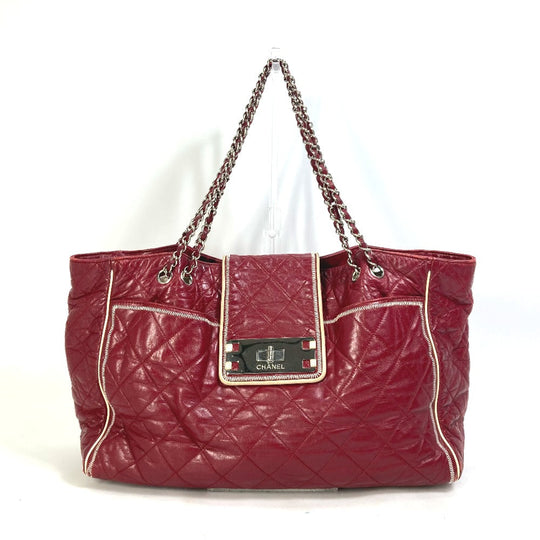 CHANEL Shoulder Bag leather Red Bag Tote Bag quilted shawl 2.55 Matelasse WChain Women Used Authentic