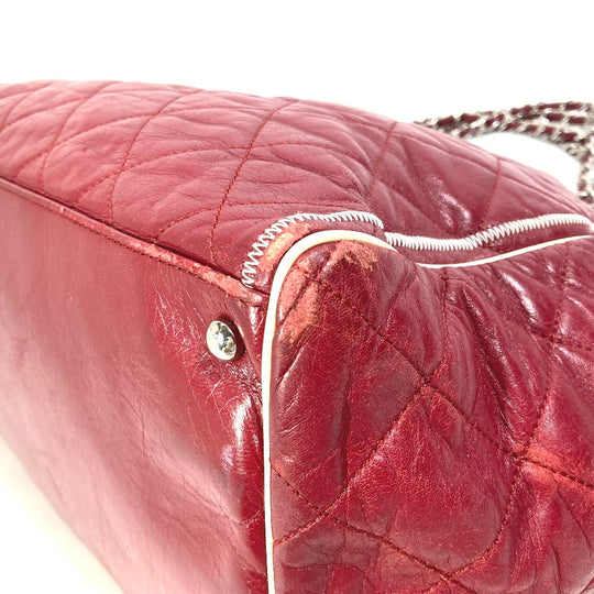 CHANEL Shoulder Bag leather Red Bag Tote Bag quilted shawl 2.55 Matelasse WChain Women Used Authentic