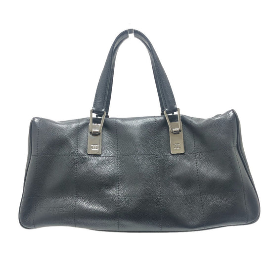 CHANEL Boston Duffel bag Soft caviar skin black Chocolate bar Women Used Authentic
