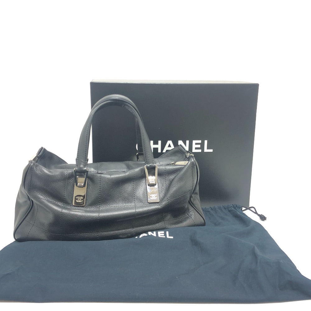 CHANEL Boston Duffel bag Soft caviar skin black Chocolate bar Women Used Authentic
