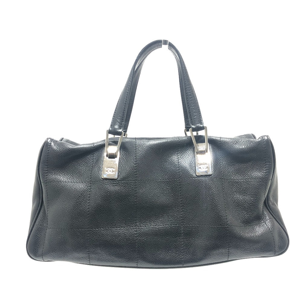 CHANEL Boston Duffel bag Soft caviar skin black Chocolate bar Women Used Authentic
