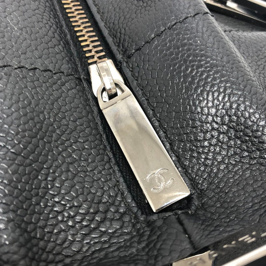 CHANEL Boston Duffel bag Soft caviar skin black Chocolate bar Women Used Authentic