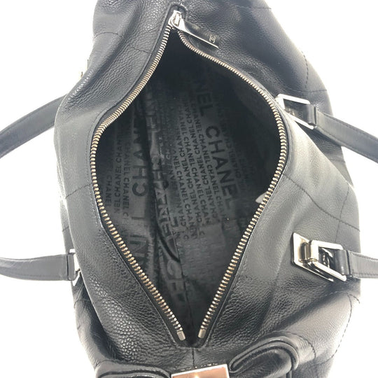 CHANEL Boston Duffel bag Soft caviar skin black Chocolate bar Women Used Authentic