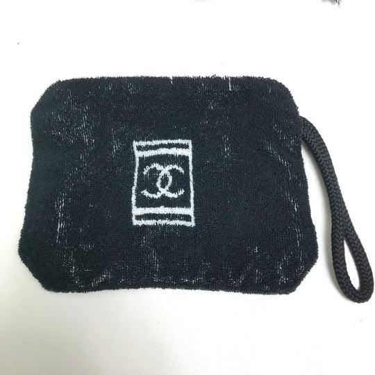 CHANEL towel pile black COCO Mark bath towel pouch Women Used Authentic