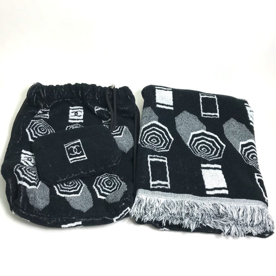 CHANEL towel pile black COCO Mark bath towel pouch Women Used Authentic