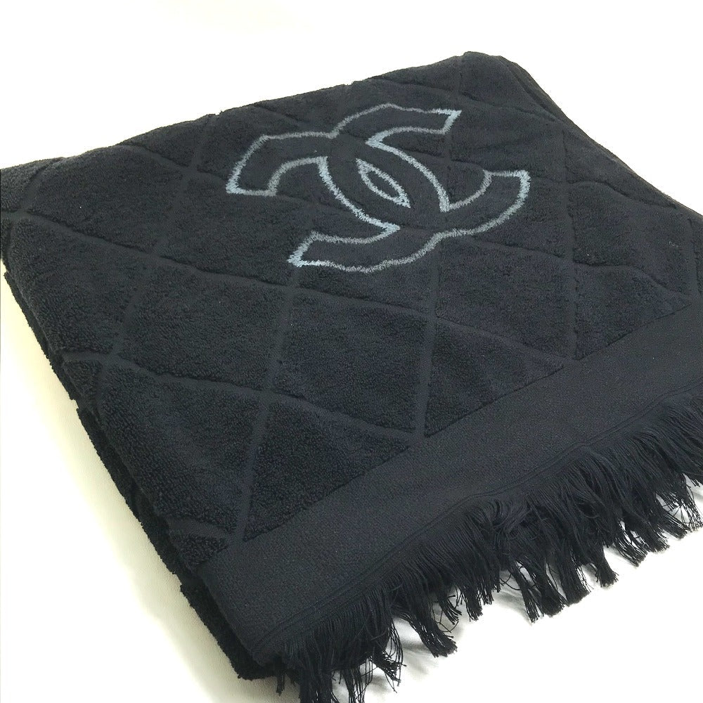 CHANEL towel cotton black COCO Mark CC logo Matrasse Women Used Authentic