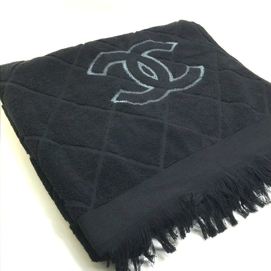 CHANEL towel cotton black COCO Mark CC logo Matrasse Women Used Authentic