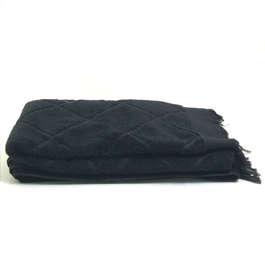 CHANEL towel cotton black COCO Mark CC logo Matrasse Women Used Authentic