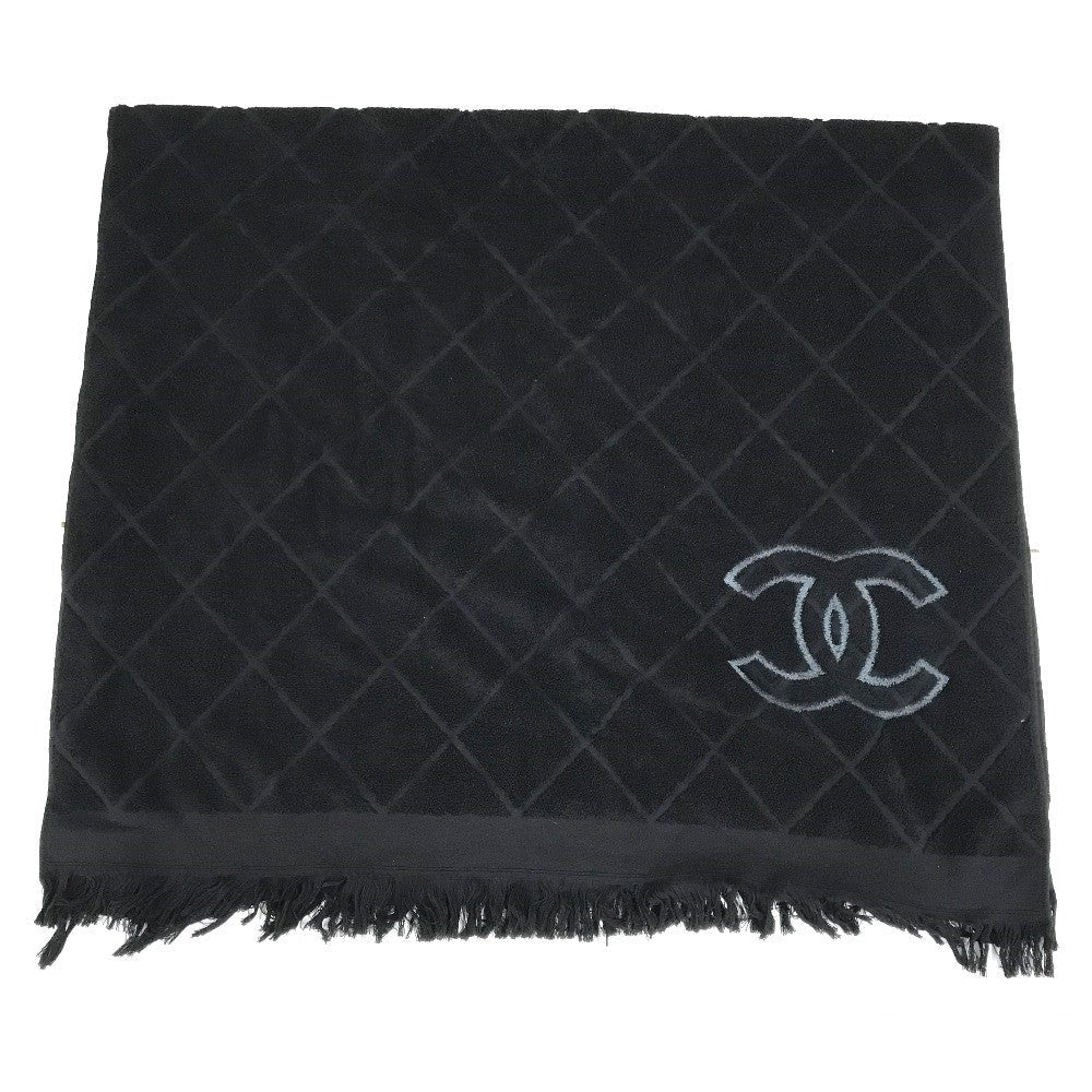 CHANEL towel cotton black COCO Mark CC logo Matrasse Women Used Authentic