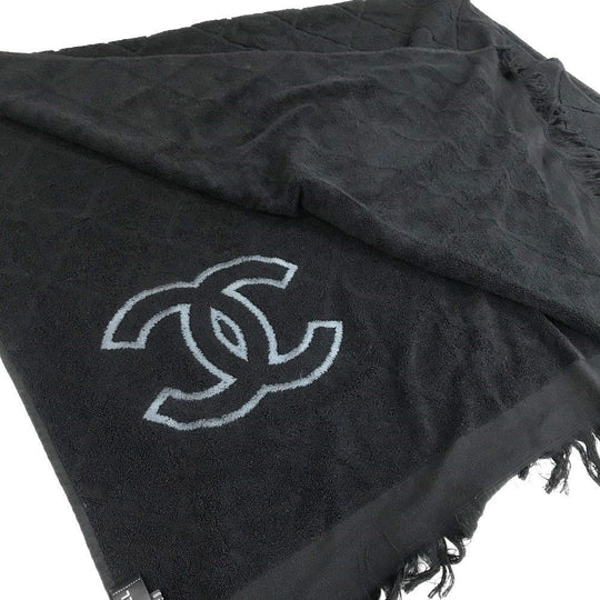 CHANEL towel cotton black COCO Mark CC logo Matrasse Women Used Authentic