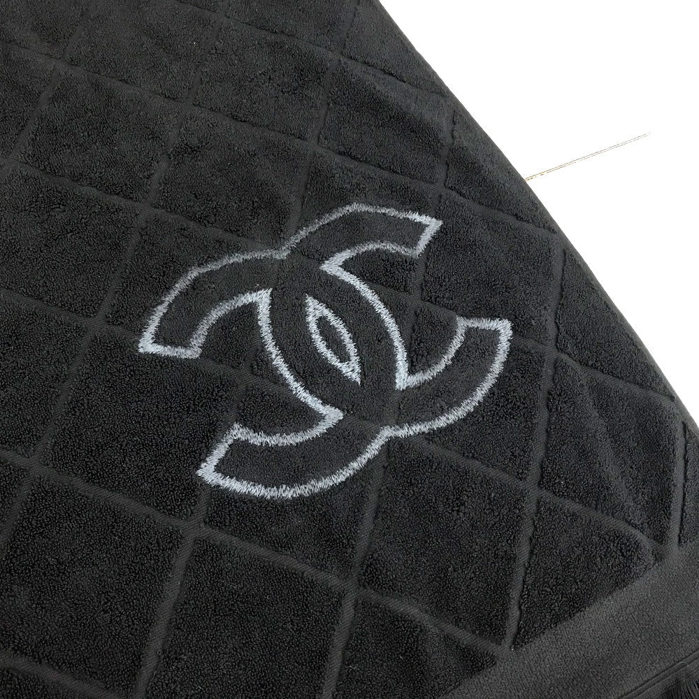 CHANEL towel cotton black COCO Mark CC logo Matrasse Women Used Authentic