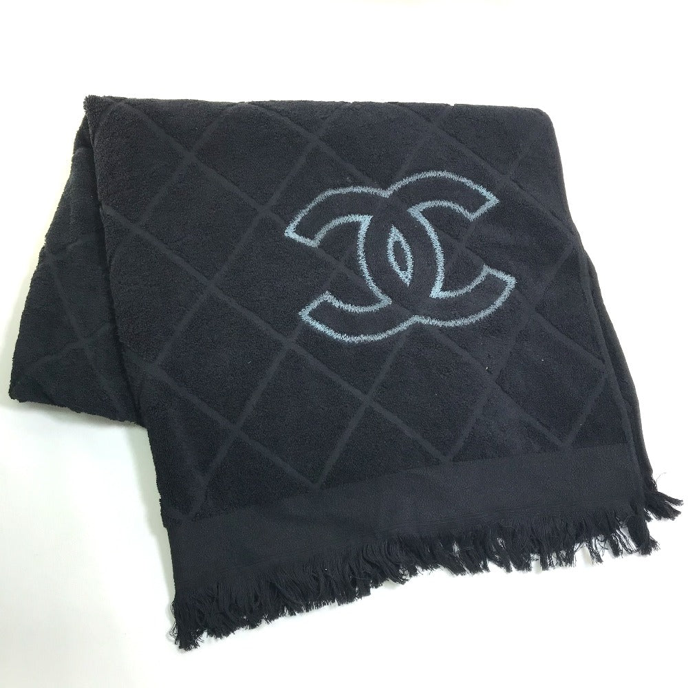 CHANEL towel cotton black COCO Mark CC logo Matrasse Women Used Authentic