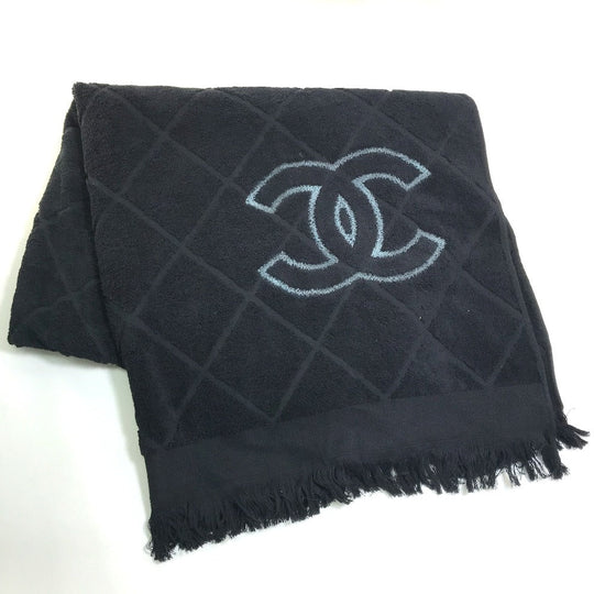 CHANEL towel cotton black COCO Mark CC logo Matrasse Women Used Authentic