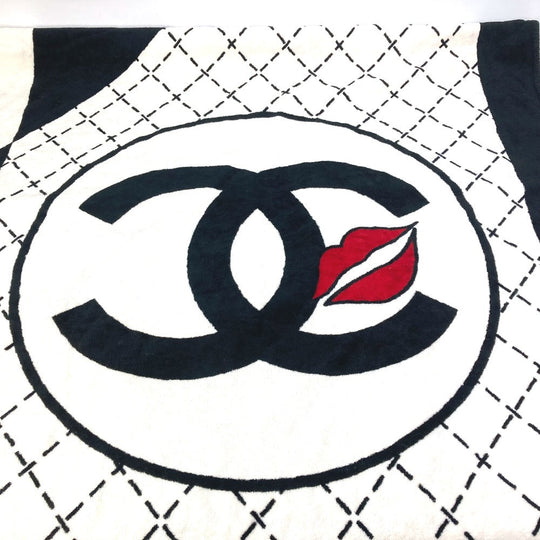 CHANEL towel cotton black blanket interior bath towel CC COCO Mark Lip Design Lips Women Used Authentic
