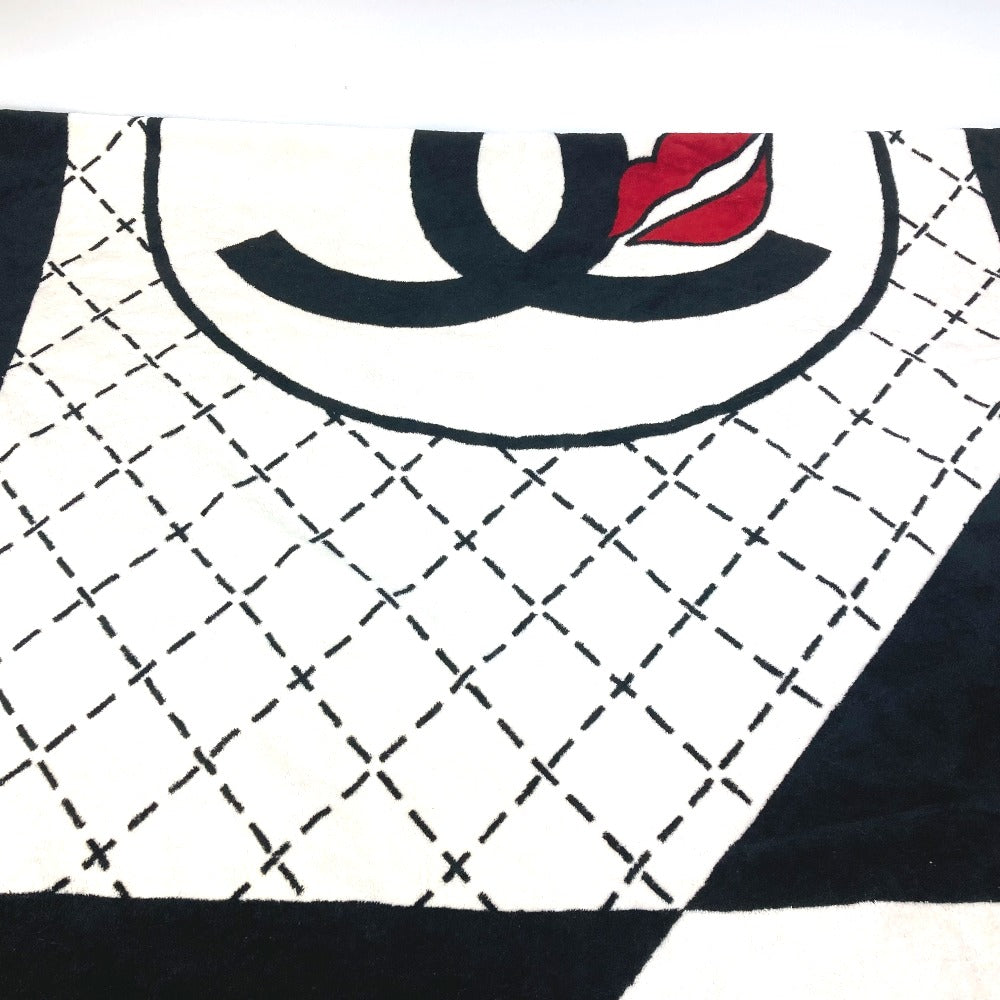 CHANEL towel cotton black blanket interior bath towel CC COCO Mark Lip Design Lips Women Used Authentic