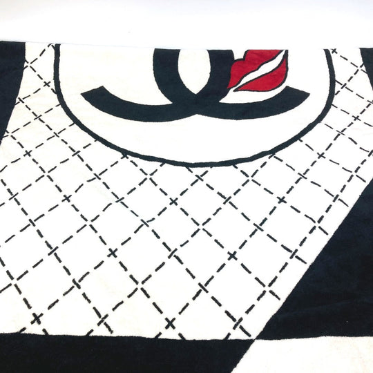 CHANEL towel cotton black blanket interior bath towel CC COCO Mark Lip Design Lips Women Used Authentic