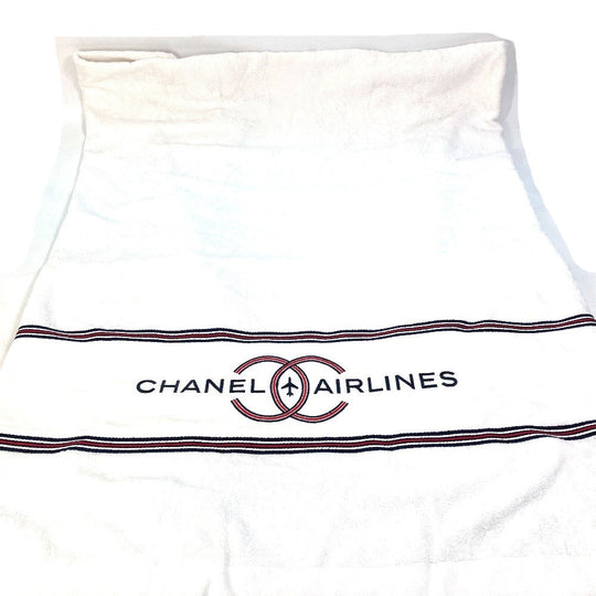CHANEL towel cotton white 16S CC COCO Mark fringe airlines AIRLINES Women Used Authentic