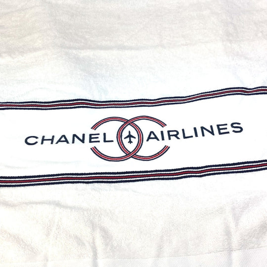 CHANEL towel cotton white 16S CC COCO Mark fringe airlines AIRLINES Women Used Authentic