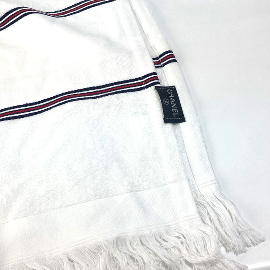CHANEL towel cotton white 16S CC COCO Mark fringe airlines AIRLINES Women Used Authentic