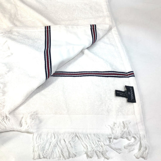 CHANEL towel cotton white 16S CC COCO Mark fringe airlines AIRLINES Women Used Authentic
