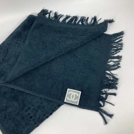 CHANEL towel cotton black Sports SPORTS CC COCO Mark Fringe Women Used Authentic
