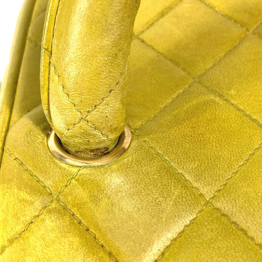 CHANEL Handbag leather Yellow type quilting Matrasse vanity bag Women Used Authentic